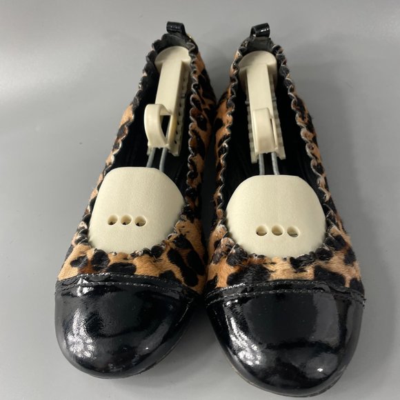 Tory Burch Black/Brown Abbey Ballerina Leather Leopard Slip-on Flats, 7M - Picture 4 of 11